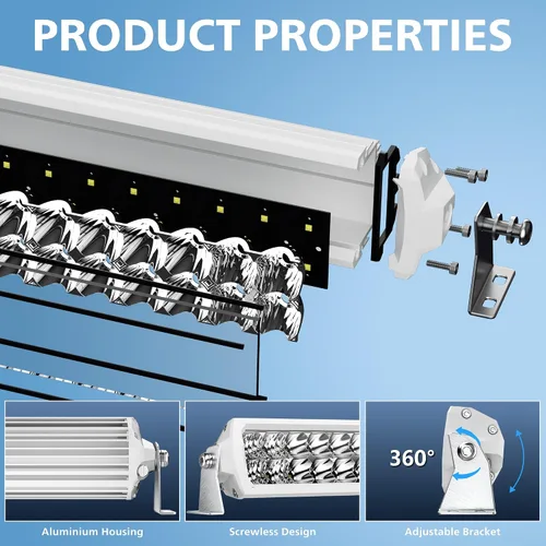 Vista 5 de Barra de luz LED de 12 pulgadas EK ENNOKING de doble fila, foco marino blanco, alta luminosidad, 100 W, luz LED de haz puntual y de inundación, luz