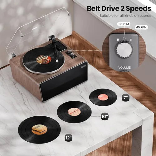 Vista 6 de Reproductor de discos de vinilo con altavoces, Bluetooth, AT-3600L, 33/45RPM, grabación de PC