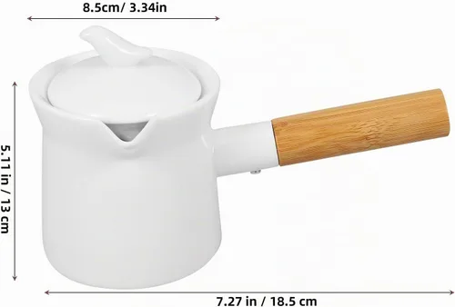 Vista 4 de BESTonZON - Mini olla de cerámica para leche de 12 onzas, sartén de cerámica con asa y boquilla, para calentar salsas y salsas para derretir