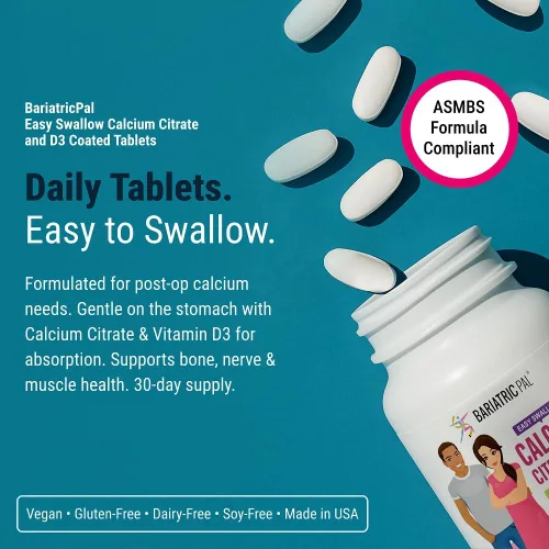 Vista 2 de BariatricPal Citrato de calcio fácil de tragar (600 mg) y comprimidos recubiertos con D3 (suministro para 30 días)