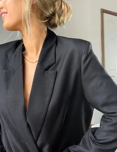 Vista 2 de Blazer de gran tamaño para mujer, de manga larga, con solapa, botones, estilo novio, casual, para la oficina