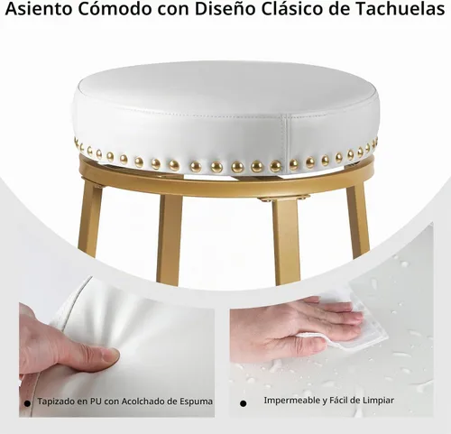 Vista 6 de White & Gold - Juego de 2 taburetes de bar giratorios de 24 pulgadas de altura de mostrador para encimera de cocina, isla sin espalda, modernos