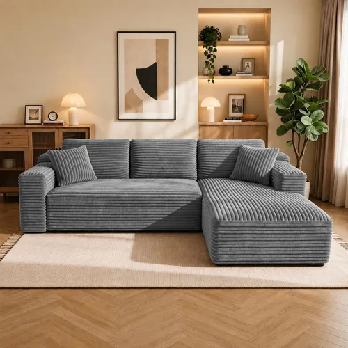 Vista 16 de WINBOY Sofás deshuesados en forma de L de 106 pulgadas para sala de estar, cómodo sofá modular de pana comprimido con bolsillo lateral, Chiase