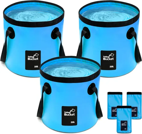 Vista 9 de 3 cubos plegables de 5 galones con asa, azul, naranja, negro