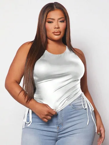 Vista 5 de Floerns Camiseta corta sin mangas con cordón para mujer, talla grande, metálica