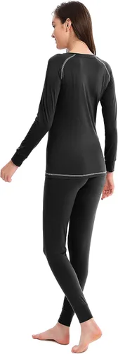 Vista 2 de Femofit Conjunto de ropa interior térmica para mujer, parte superior suave, capa base cálida, tallas S-XL, Negro