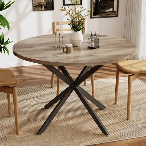 Vista 5 de Vantic Mesa de comedor redonda de 47 pulgadas para 4-6 personas, mesa de cocina de madera de granja para espacios pequeños, mesa de comedor circular