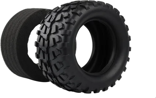 Vista 3 de 4PCS RC Rubber Tire 0.472 in Hex RC Ruedas y Neumáticos Escala 1/10 Coche Monster Truck Neumáticos Gravel Tread w/5 Radios Rueda Rim Amarillo RC