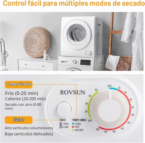 Vista 4 de ROVSUN Secadora de Ropa Portátil de 1.5 Pies Cúbicos y Lavadora Completamente Automática de 17.6 Libras, Juego Combinado de Lavadora y Secadora