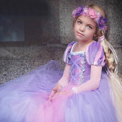 Vista 4 de MYRISAM Disfraz de princesa Rapunzel de Sofía para niñas, disfraz de Halloween, fiesta de disfraces, cosplay, vestido de cumpleaños de cuento