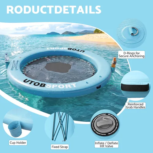 Vista 2 de Inflatable Water Hammock Floating Dock 8FT / 10FT Water Floating Island Raft for Lake Boat Pool Ocean Adults Kids, with W/Cupholder & Pump