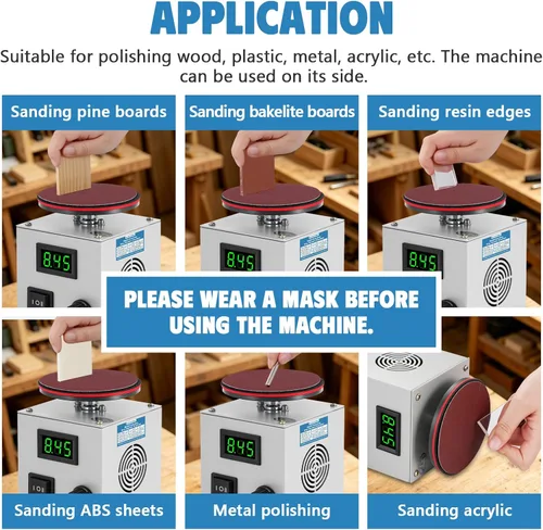 Vista 5 de MXBAOHENG Mini Disc Sander Electric Bench Sanding Machine w/ 40 Sandpapers