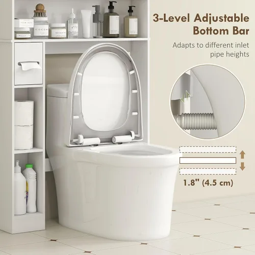 Vista 6 de HOMCOM Armario de almacenamiento sobre el inodoro, moderno organizador de baño sobre el inodoro con 2 puertas, estantes de almacenamiento, soporte