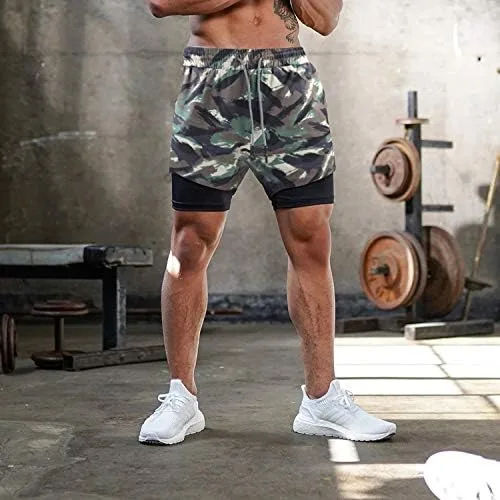 Vista 4 de Surenow - Pantalones cortos de correr para hombre, pantalones cortos 2 en 1 para entrenamiento, de 7 pulgadas, para yoga, deportes al aire libre