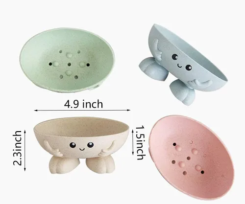 Vista 3 de Soporte para jabón, bonita caja de jabón de dibujos animados para baño y cocina, bañera, fregadero, diseño antideslizante, funda de jabón linda Azul