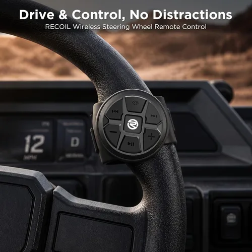 Vista 2 de Recoil - Control remoto inalámbrico con botón multimedia Bluetooth para volante, impermeable para coche, bicicleta, motocicleta, barco, deportes