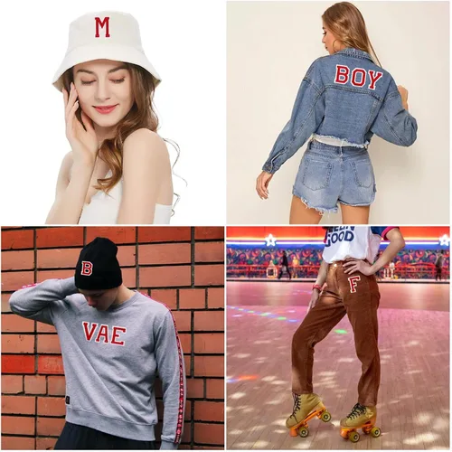 Vista 3 de Jongdari Letras termo-adhesivas, 110 parches del alfabeto, parches de letras de reparación para ropa, camisas, sombreros, jeans, zapatos, bolsas Rojo