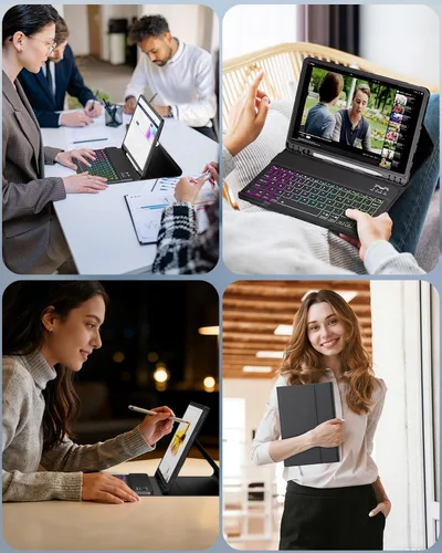Vista 7 de Funda de teclado con mouse para Samsung Galaxy Tab A8 de 10.5 pulgadas 2022 (SM-X200/X205/X207), teclado ligero desmontable retroiluminado, funda