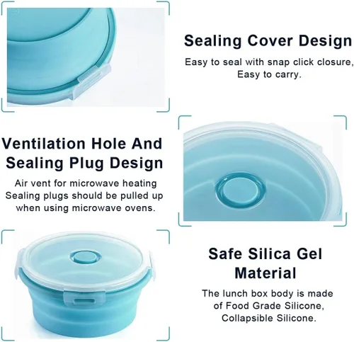 Vista 3 de Recipientes plegables para almacenamiento de alimentos, cuencos plegables con tapas para cosas de cocina de campamento, accesorios de RV