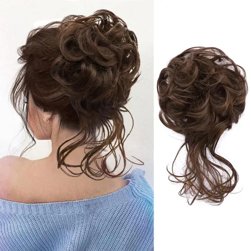 Vista 8 de KETHBE Moño desordenado, extensión de moños de pelo despeinado, banda elástica para el cabello, moño rizado para mujeres (negro)