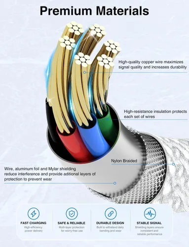 Vista 6 de Cable USB C a Lightning de 3/3 pies [certificado Apple MFi], cable tipo C a Lightning trenzado de nailon trenzado, cable de carga USBC a Lightning