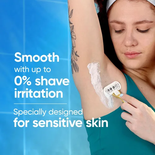 Vista 3 de Gillette Venus Mango de maquinilla de afeitar extra suave y sensible dorado para mujer + 2 recambios de cuchilla, incluye soporte de ducha