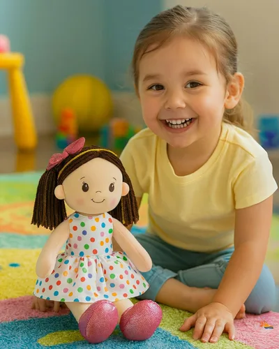 Vista 4 de Linzy Toys - Muñeca de trapo de felpa suave Adalyn de 16 pulgadas con lunares coloridos para niñas – Compañera de abrazo rellena para dormir