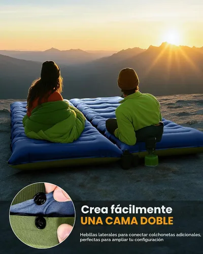 Vista 7 de Colchoneta de dormir para campamento, de 5.9 pulgadas de grosor, con almohada integrada y bomba de pie, almohadilla de dormir autoinflable Azul