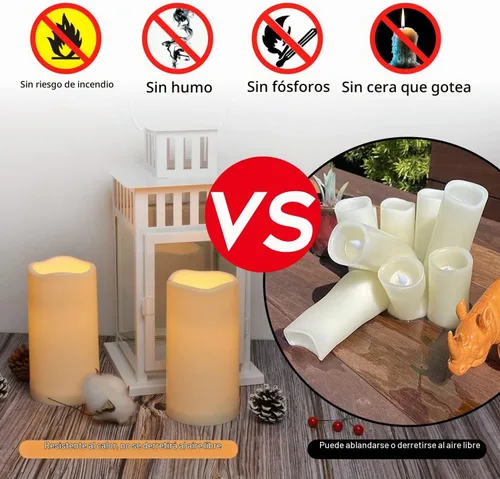 Vista 4 de wemarry Velas impermeables sin llama con control remoto, velas que funcionan con pilas para exteriores e interiores (D3 x A 6"), 12 piezas de velas