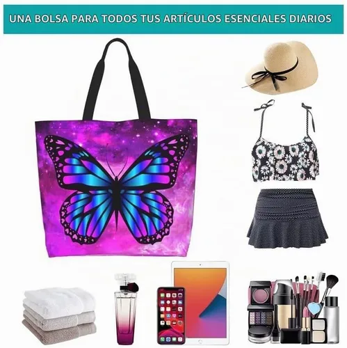 Vista 5 de Bolsa de compras reutilizable para mujer, bolsa de lona para compras casual, bolsa de hombro para viajes, playa y compras, regalos de Navidad