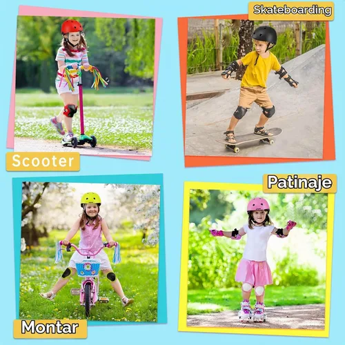 Vista 7 de Conjunto de casco de bicicleta para niños, casco ajustable para niños pequeños de 2 a 8 años con rodilleras, coderas y muñequeras Casco