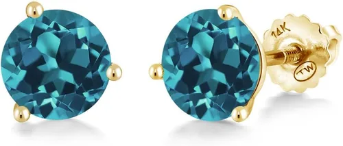 Vista 120 de Gem Stone King Aretes de Martini de oro amarillo de 14 quilates Aretes de tuerca de 3 puntas para mujeres y hombres Redondos de 0.236 pulgadas