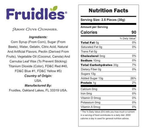 Vista 2 de Fruidles Green Apple Patriotic U.S. Army Guys Gummi Candy Military Heroes Freedom Fighters - Deliciosos caramelos de gomita, aperitivos divertidos