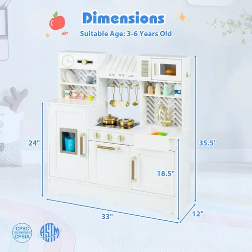 Vista 7 de Costzon Juego de cocina para niños, juego de cocina para niños pequeños con estufas, grifo, fregadero, máquina de café, campana extractora, horno
