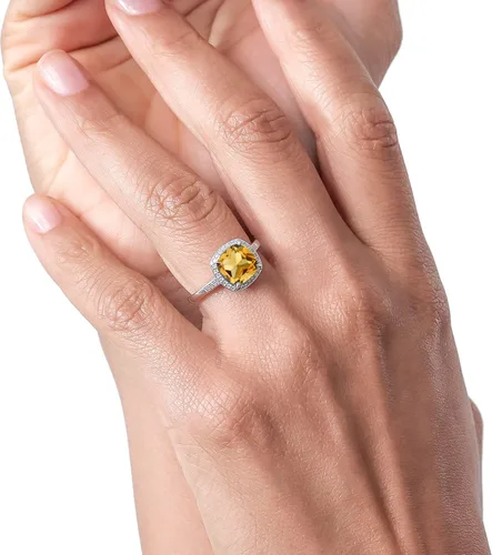 Vista 4 de Gem Stone King Anillo de compromiso de oro blanco de 10 quilates con piedra natal de citrino amarillo y diamantes decorativos para mujer