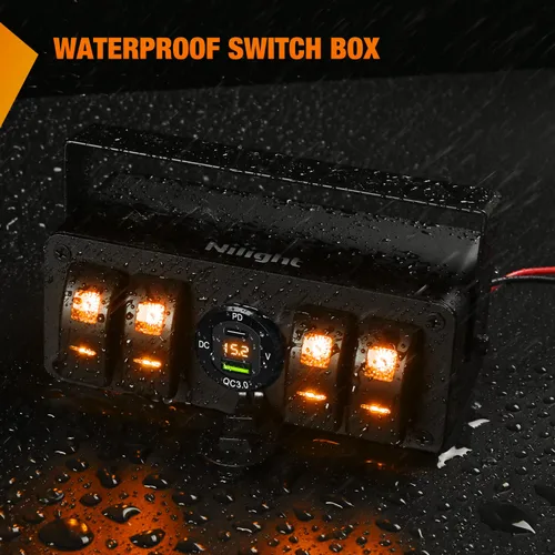 Vista 5 de Nilight - Caja de interruptor basculante (4 cuadrillas, 12 V, SPST, encendido), color naranja Toggle Switches PD Type C and QC 3.0 USB Sockcet