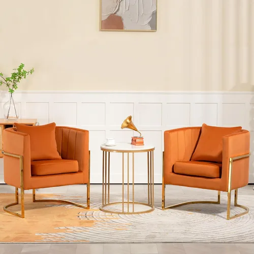 Vista 27 de Silla moderna de cuero, sillón tapizado de mediados de siglo con almohada para sala de estar, cómoda silla de tocador individual con patas doradas