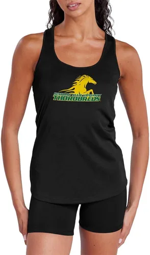 Vista 504 de Camiseta deportiva sin mangas oficial de NCAA Collegiate para mujer, con espalda cruzada, colección con logotipo primario