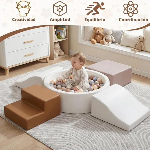 Vista 5 de Bloques de escalada de espuma para niños pequeños: con 4 juguetes de escalada de piel sintética y un pozo de pelotas - Pozo de bolas de espuma