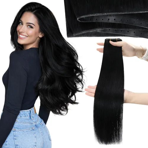 Vista 25 de Moresoo Extensiones de cabello humano real para coser, color negro natural
