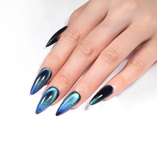 Vista 28 de Uñas postizas rojas de tamaño mediano en forma de almendra, uñas acrílicas brillantes con diseño de purpurina, uñas artificiales de cobertura a001
