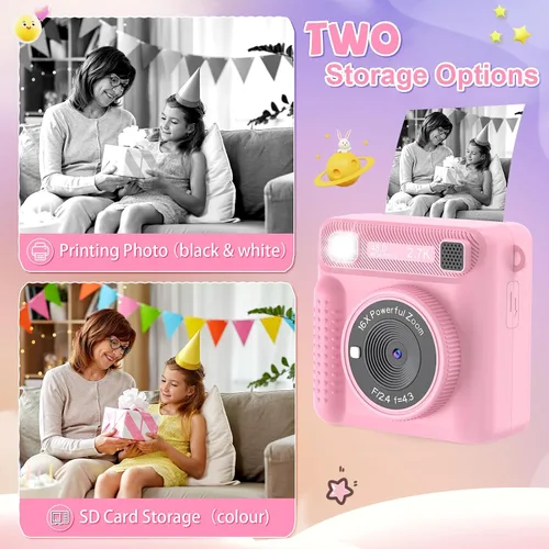 Vista 3 de Cámara de impresión instantánea para niños, regalos de cumpleaños de Navidad para niñas y niños, cámaras instantáneas que imprimen fotos para niñas