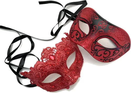 Vista 9 de MASQ Par de máscaras de encaje brocado para mascarada, Mardi Gras, cumpleaños, graduación, boda, fiesta Bk Lace W Pluma