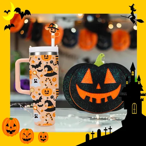 Vista 8 de Haundry 6 piezas cubierta de pajita para tapa de vaso Stanley de 40oz/30oz, tapa de pajita reutilizable linda de fantasma para beber, accesorios