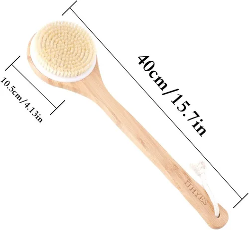 Vista 6 de Cepillo corporal Cepillado seco Cepillo de baño de ducha Cepillo de baño de madera de bambú Mango largo Cerdas naturales Masaje exfoliante Mejorar