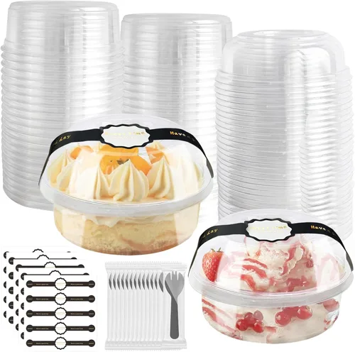 Vista 10 de Recipientes de Comida Desechables Con Tapas Y Cucharas Paquete de 50 de 24oz Vasos Para Parfait Postre Ensalada de Frutas Para Llevar Preparación