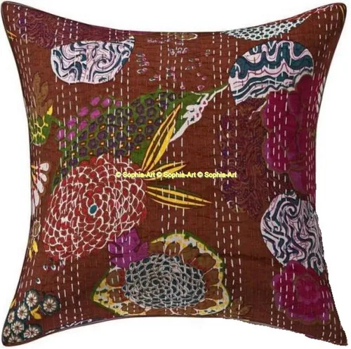 Vista 29 de Funda decorativa chic bohemia hippie para sofá, funda de almohada hecha a mano con frutas Kantha, de algodón, fundas de almohada bohemias