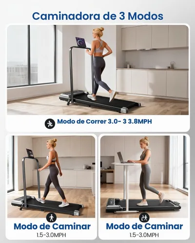 Vista 9 de Caminadora con barra de mango e inclinación ajustable, cintas de correr portátiles compactas para oficina en casa, 2.5 HP silenciosas