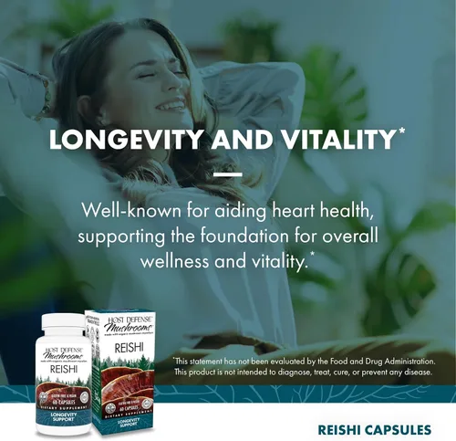 Vista 3 de Host Defense Paquete con cápsulas Reishi, 60 unidades y cápsulas de melena de león, 60 unidades - Apoya la salud cardíaca e inmunológica - Apoya
