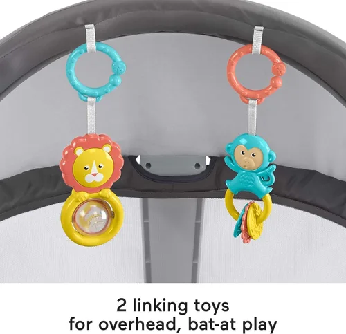 Vista 4 de Fisher-Price Moisés Portátil On-The-Go Baby Dome, Espacio de Juego de Viaje con Juguetes de Desarrollo para Recién Nacidos y Toldo, Windmill